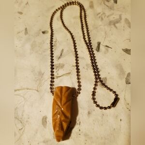 Vintage Hand Carved Agate Talisman Pendant Necklace